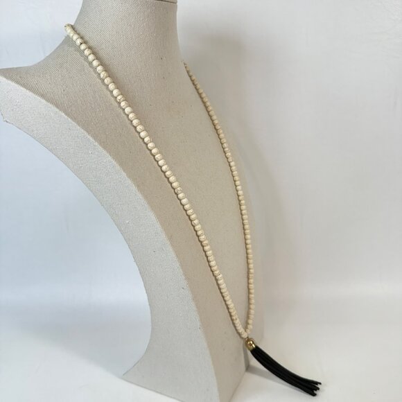 Leather Tassel and Stone Bead Necklace Mala Adjustable - Picture 5 of 7